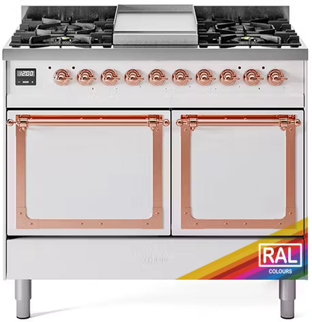 ILVE Nostalgie II Noblesse 40-Inch Propane Dual Fuel Range, Solid Door, Custom RAL with Copper Trim (UND40FQNMPRAPLP)