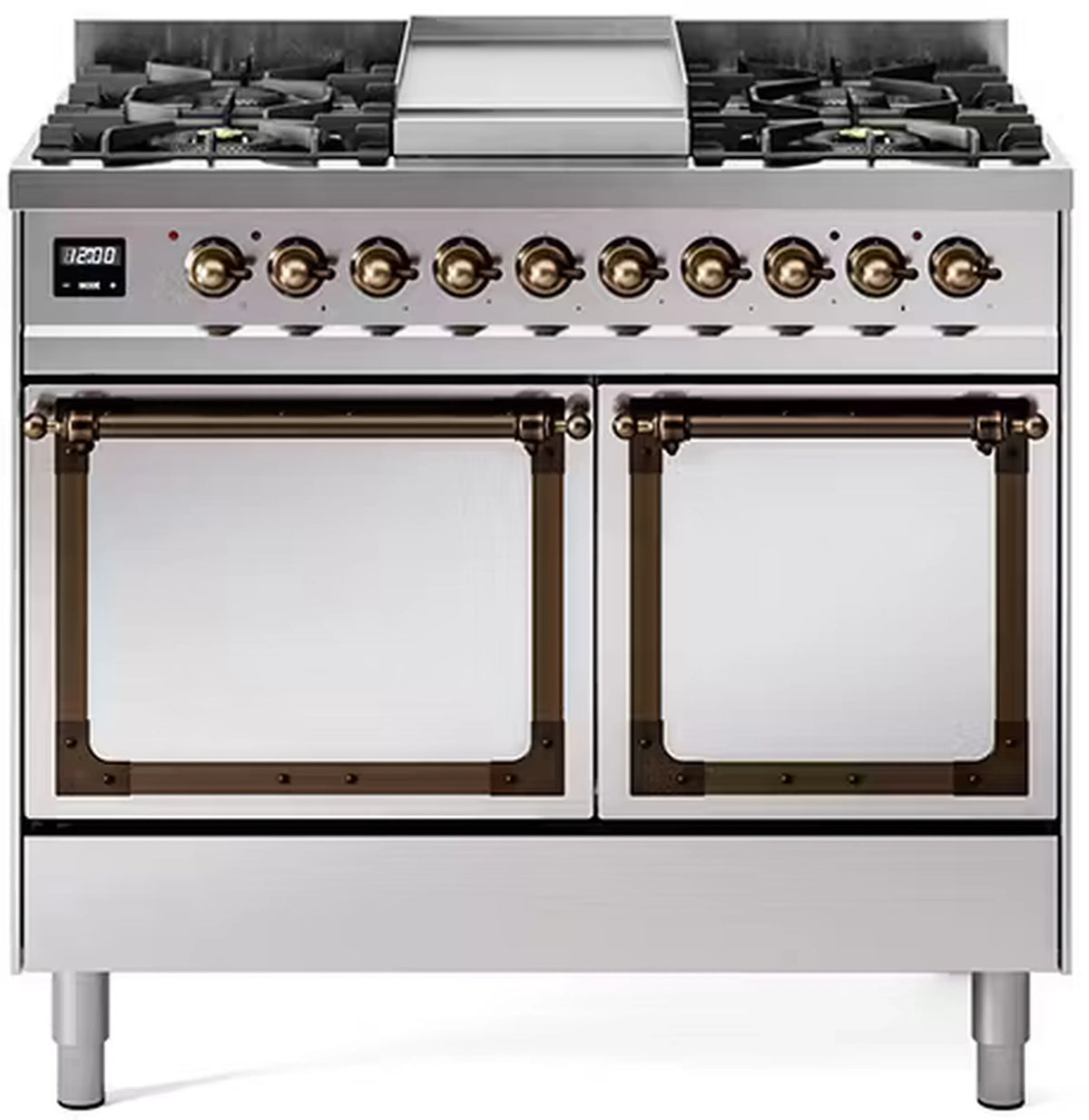 ILVE Nostalgie II Noblesse 40-Inch Propane Dual Fuel Range, Solid Door, Stainless Steel with Burnished Bronze Trim (UND40FQNMPSSBLP)