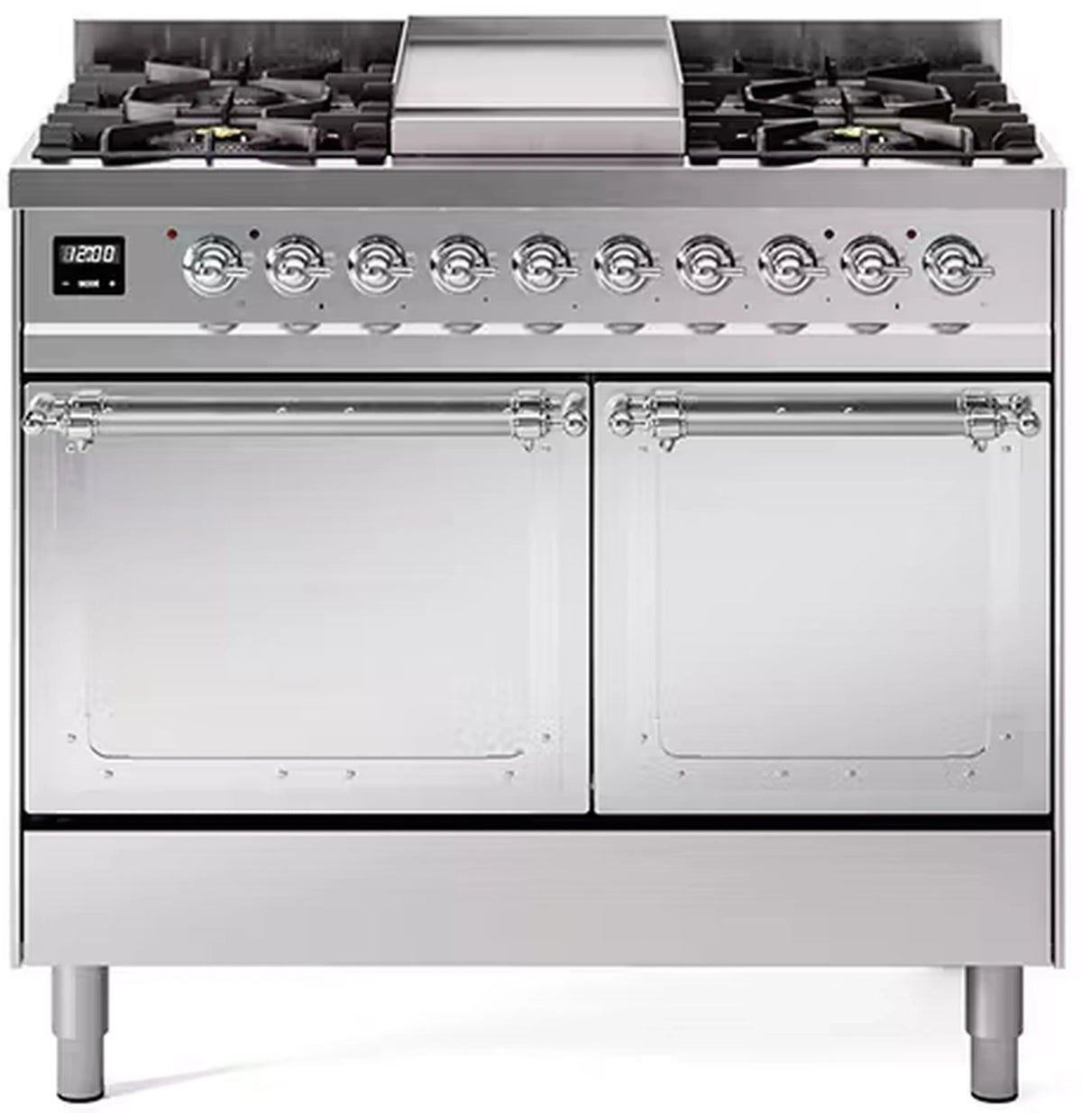 ILVE Nostalgie II Noblesse 40-Inch Propane Dual Fuel Range, Solid Door, Stainless Steel with Chrome Trim (UND40FQNMPSSCLP)
