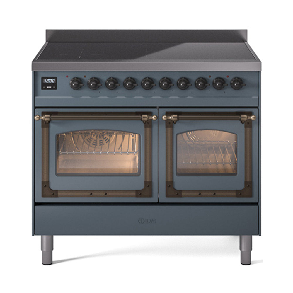 ILVE Nostalgie II Noblesse 40-Inch Induction Range, Triple Glass Door, Blue Grey with Burnished Bronze Trim (UNDI406NMPBGB)