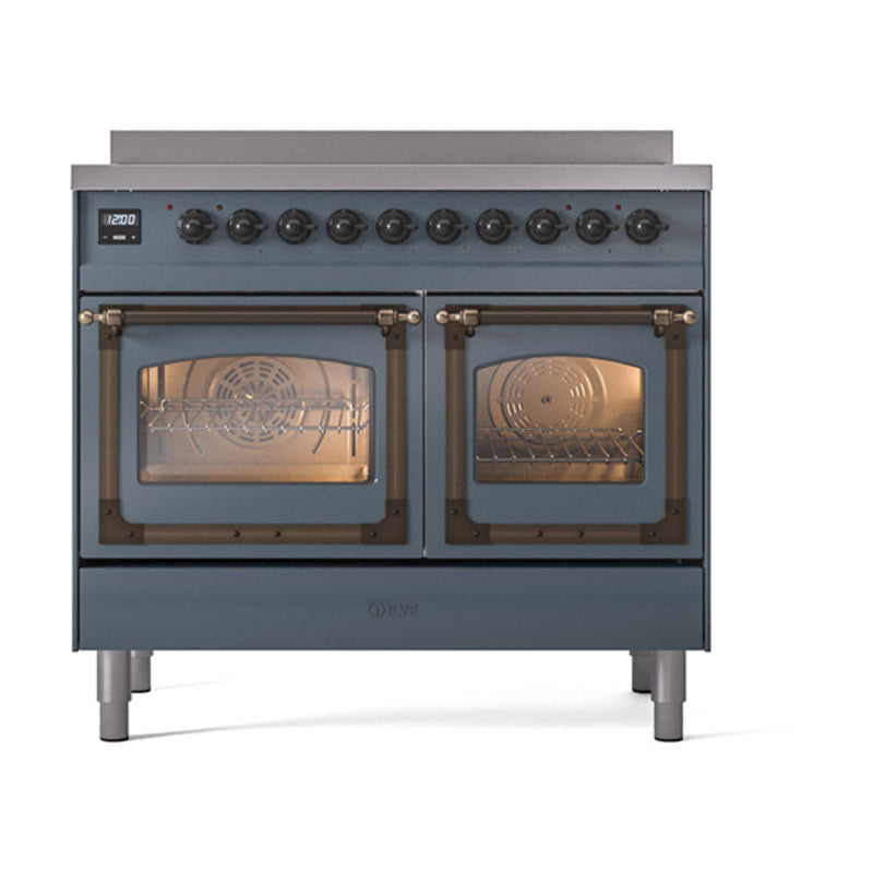 ILVE Nostalgie II Noblesse 40-Inch Induction Range, Triple Glass Door, Blue Grey with Burnished Bronze Trim (UNDI406NMPBGB)