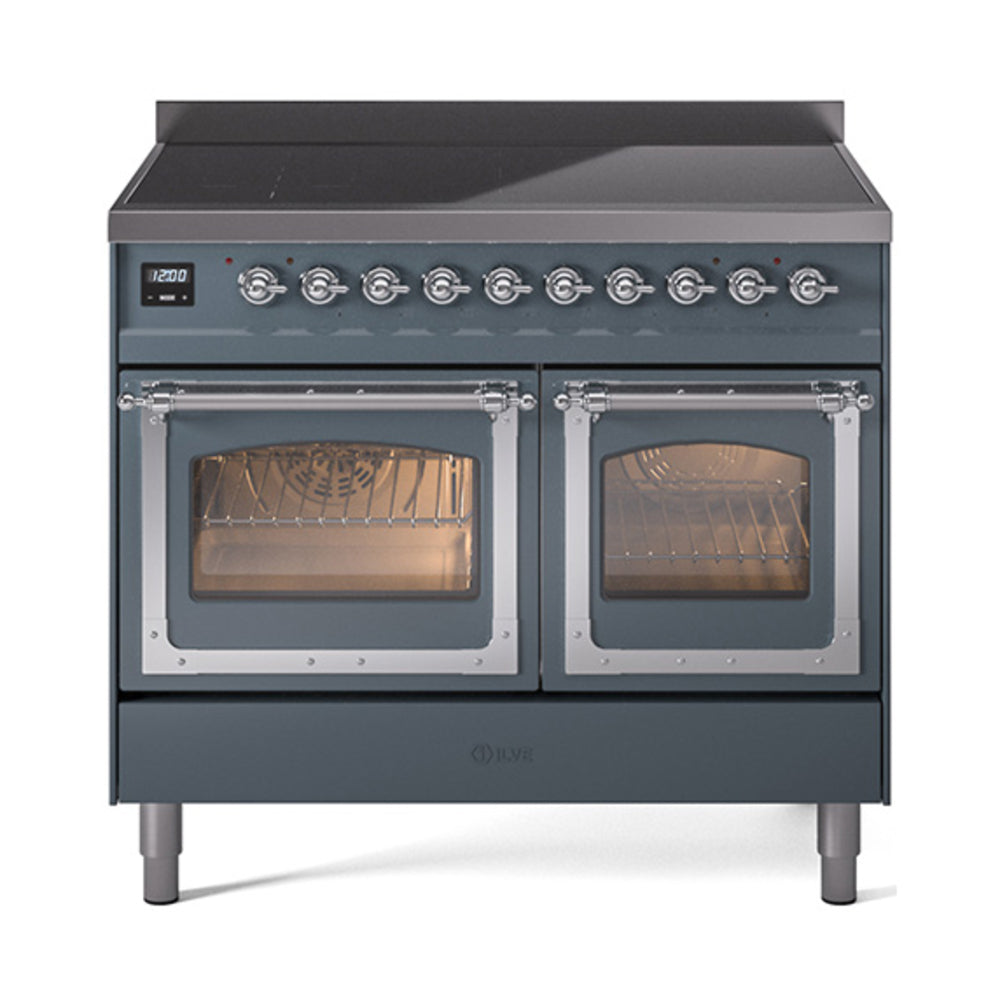 ILVE Nostalgie II Noblesse 40-Inch Induction Range, Triple Glass Door, Blue Grey with Chrome Trim (UNDI406NMPBGC)