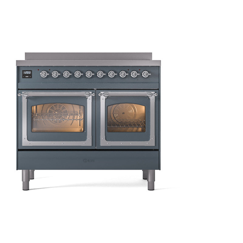 ILVE Nostalgie II Noblesse 40-Inch Induction Range, Triple Glass Door, Blue Grey with Chrome Trim (UNDI406NMPBGC)