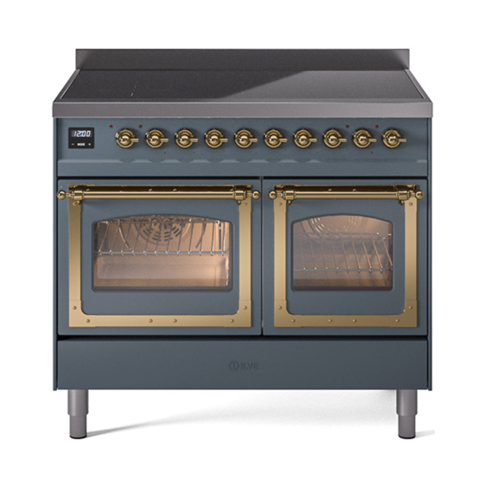 ILVE Nostalgie II Noblesse 40-Inch Induction Range, Triple Glass Door, Blue Grey with Brass Trim (UNDI406NMPBGG)