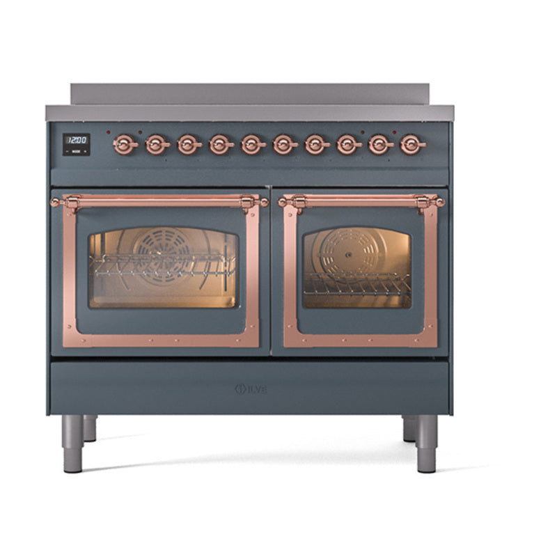 ILVE Nostalgie II Noblesse 40-Inch Induction Range, Triple Glass Door, Blue Grey with Copper Trim (UNDI406NMPBGP)