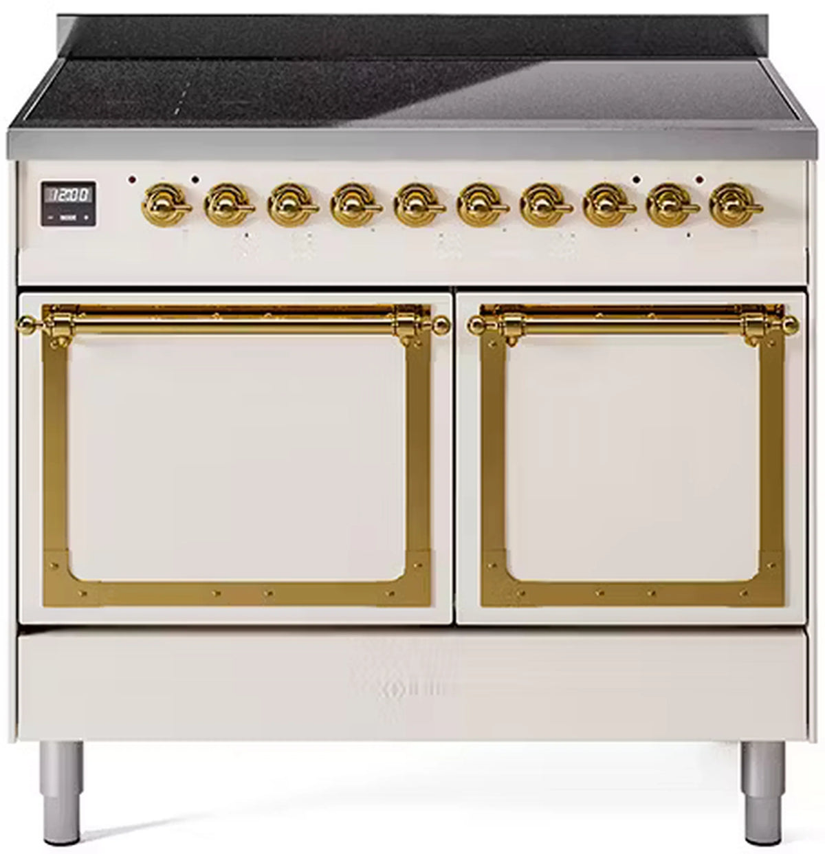 ILVE Nostalgie II Noblesse 40-Inch Induction Range, Solid Door Oven, Antique White with Brass Trim (UNDI406QNMPAWG)