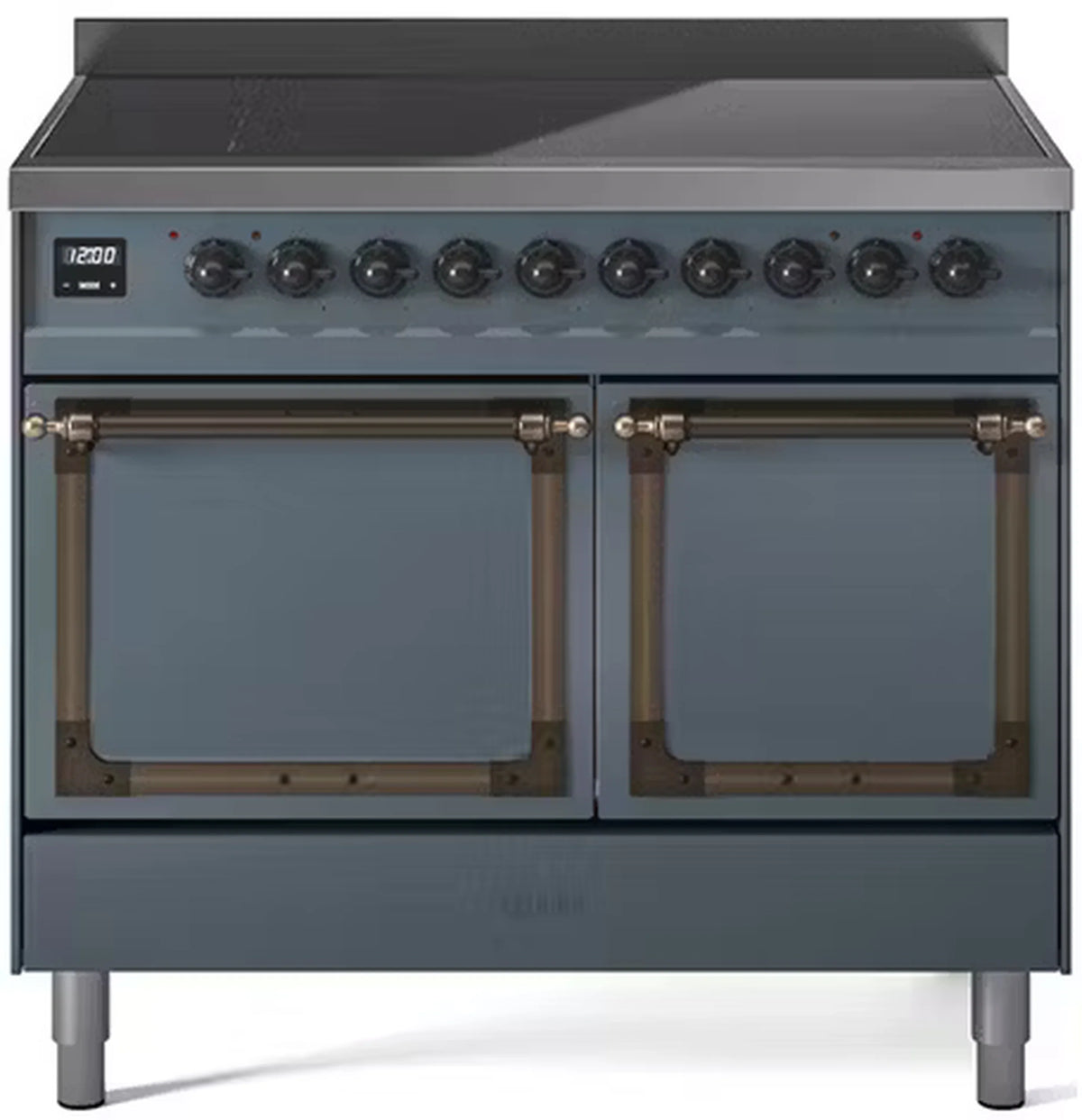 ILVE Nostalgie II Noblesse 40-Inch Induction Range, Solid Door Oven, Blue Grey with Burnished Bronze Trim (UNDI406QNMPBGB)