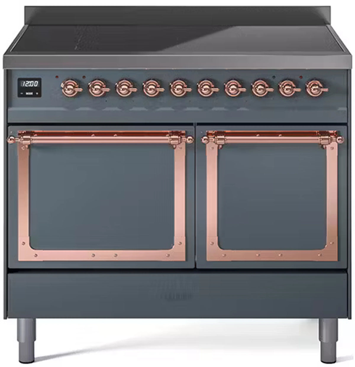ILVE Nostalgie II Noblesse 40-Inch Induction Range, Solid Door Oven, Blue Grey with Copper Trim (UNDI406QNMPBGP)