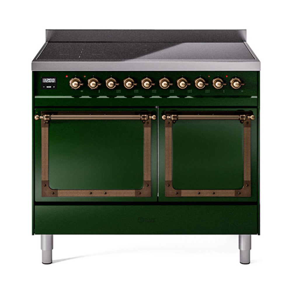 ILVE Nostalgie II Noblesse 40-Inch Induction Range, Solid Door Oven, Emerald Green with Burnished Bronze Trim (UNDI406QNMPEGB)