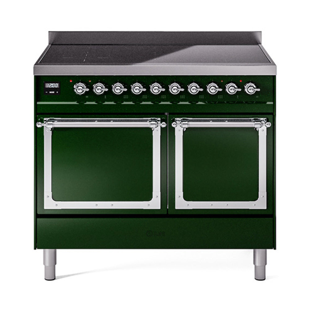 ILVE Nostalgie II Noblesse 40-Inch Induction Range, Solid Door Oven, Emerald Green with Chrome Trim (UNDI406QNMPEGC)