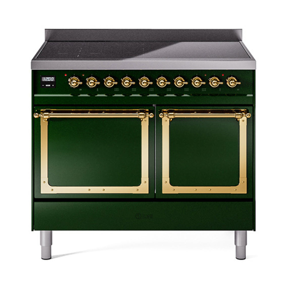 ILVE Nostalgie II Noblesse 40-Inch Induction Range, Solid Door Oven, Emerald Green with Brass Trim (UNDI406QNMPEGG)
