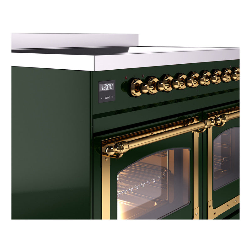 ILVE Nostalgie II Noblesse 40-Inch Induction Range, Solid Door Oven, Emerald Green with Brass Trim (UNDI406QNMPEGG)
