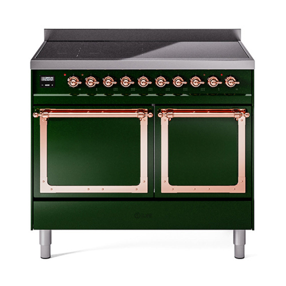ILVE Nostalgie II Noblesse 40-Inch Induction Range, Solid Door Oven, Emerald Green with Copper Trim (UNDI406QNMPEGP)