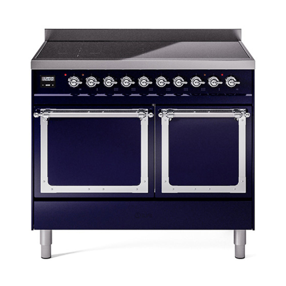 ILVE Nostalgie II Noblesse 40-Inch Induction Range, Solid Door Oven, Midnight Blue with Chrome Trim (UNDI406QNMPMBC)