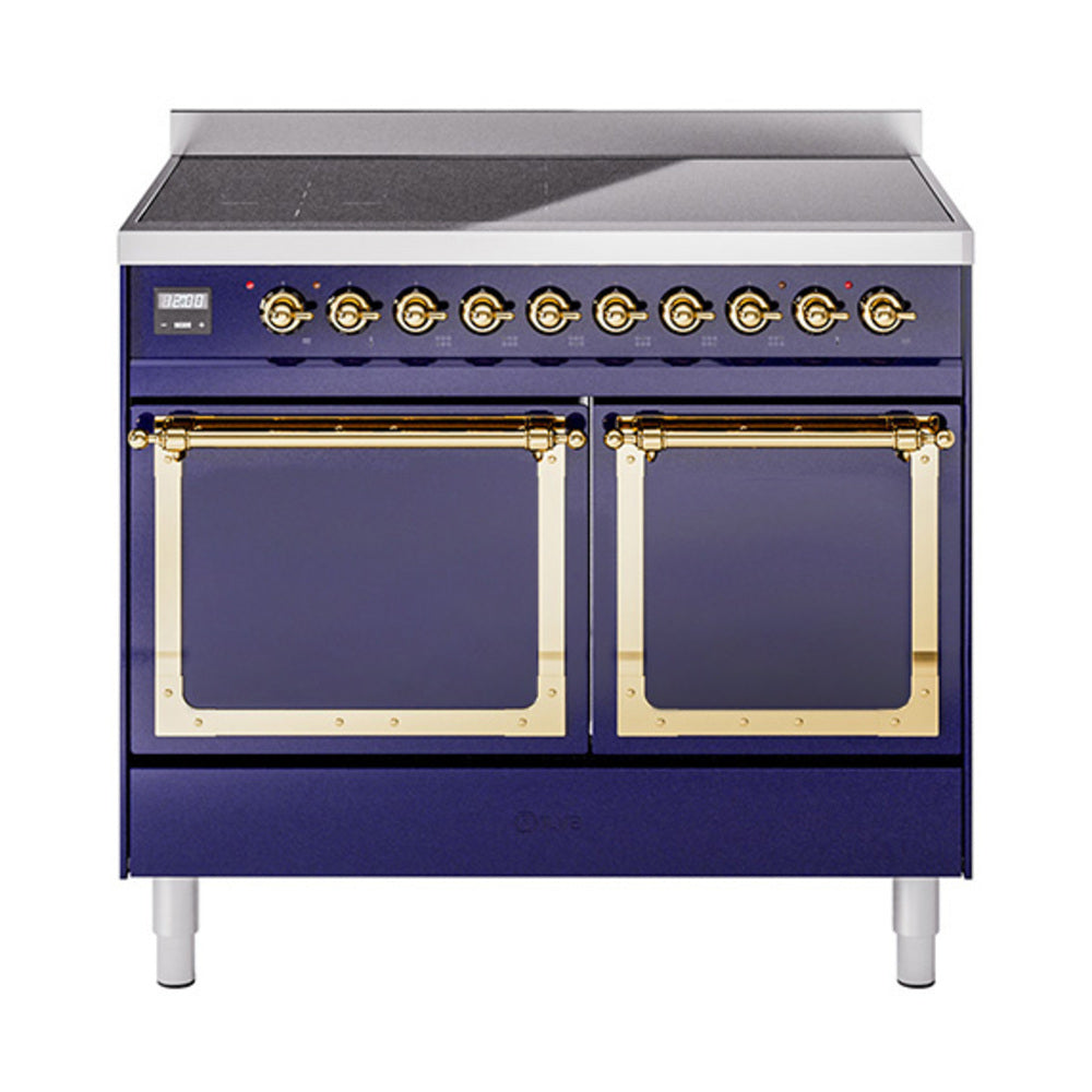 ILVE Nostalgie II Noblesse 40-Inch Induction Range, Solid Door Oven, Midnight Blue with Brass Trim (UNDI406QNMPMBG)