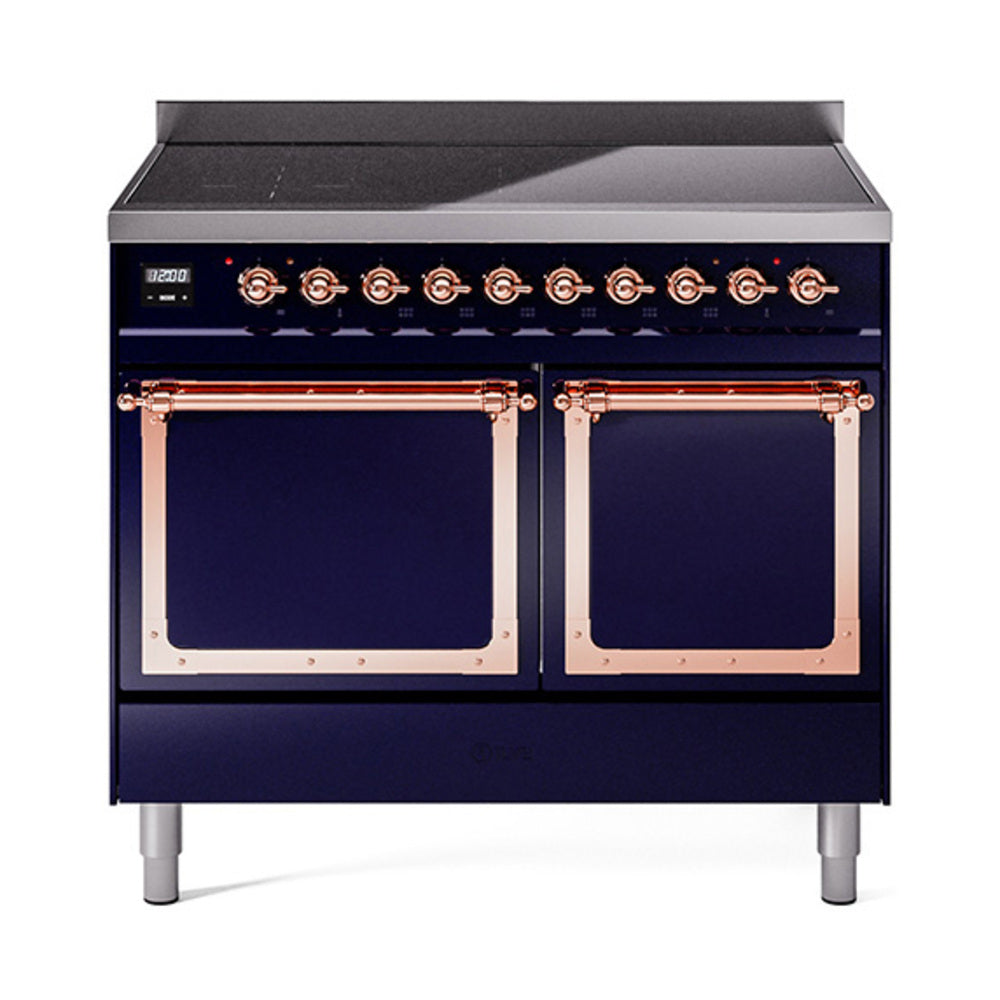 ILVE Nostalgie II Noblesse 40-Inch Induction Range, Solid Door Oven, Midnight Blue with Copper Trim (UNDI406QNMPMBP)