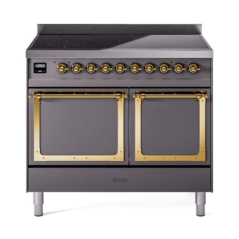 ILVE Nostalgie II Noblesse 40-Inch Induction Range, Solid Door Oven, Matte Graphite with Brass Trim (UNDI406QNMPMGG)