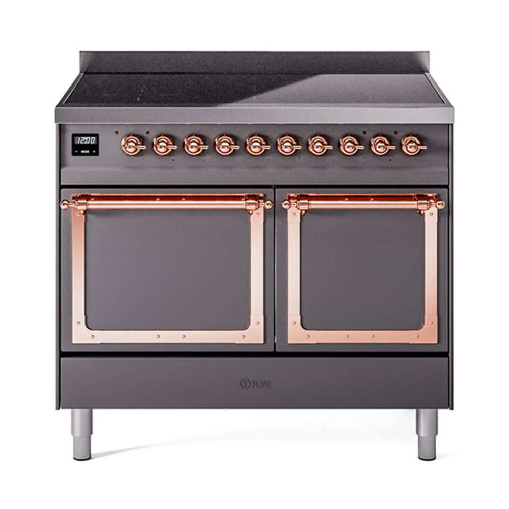 ILVE Nostalgie II Noblesse 40-Inch Induction Range, Solid Door Oven, Matte Graphite with Copper Trim (UNDI406QNMPMGP)
