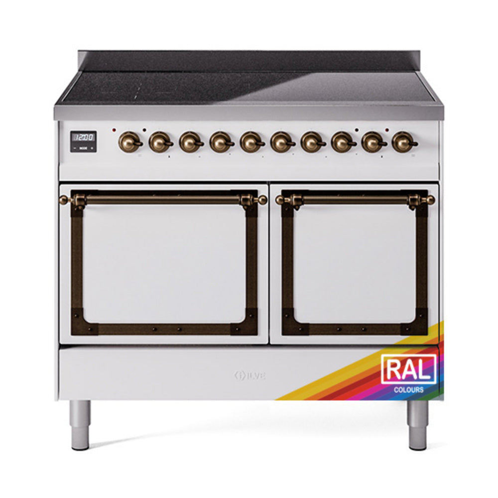 ILVE Nostalgie II Noblesse 40-Inch Induction Range, Solid Door Oven, Custom RAL with Burnished Bronze Trim (UNDI406QNMPRAB)