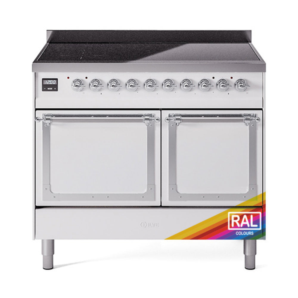 ILVE Nostalgie II Noblesse 40-Inch Induction Range, Solid Door Oven, Custom RAL with Chrome Trim (UNDI406QNMPRAC)