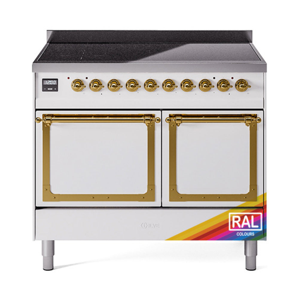 ILVE Nostalgie II Noblesse 40-Inch Induction Range, Solid Door Oven, Custom RAL with Brass Trim (UNDI406QNMPRAG)