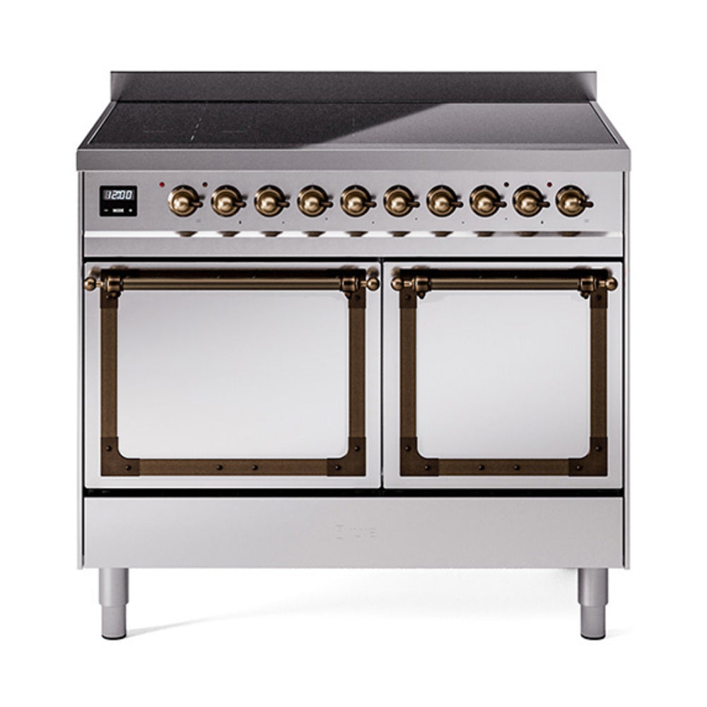 ILVE Nostalgie II Noblesse 40-Inch Induction Range, Solid Door Oven, Stainless Steel with Burnished Bronze Trim (UNDI406QNMPSSB)