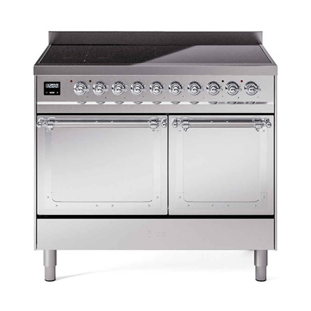 ILVE Nostalgie II Noblesse 40-Inch Induction Range, Solid Door Oven, Stainless Steel with Chrome Trim (UNDI406QNMPSSC)