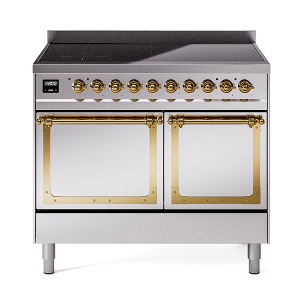 ILVE Nostalgie II Noblesse 40-Inch Induction Range, Solid Door Oven, Stainless Steel with Brass Trim (UNDI406QNMPSSG)