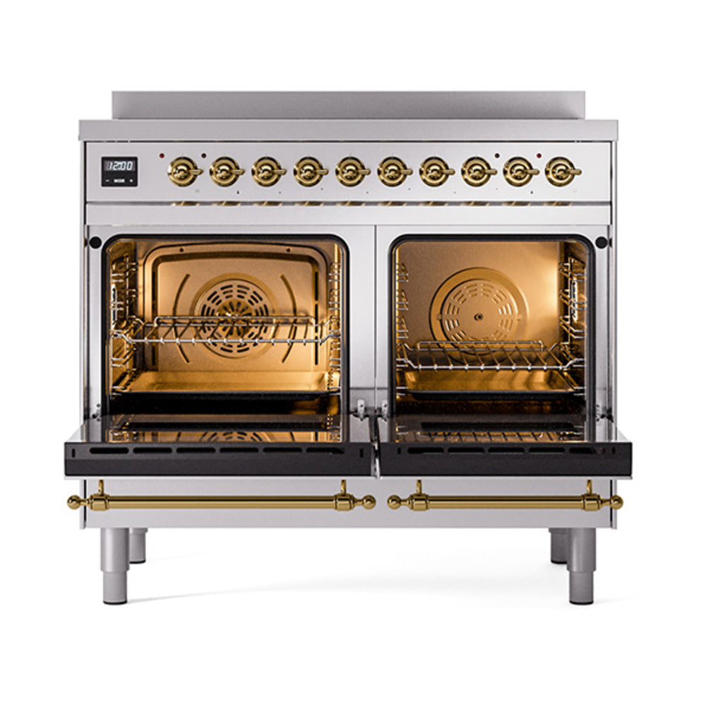 ILVE Nostalgie II Noblesse 40-Inch Induction Range, Solid Door Oven, Stainless Steel with Brass Trim (UNDI406QNMPSSG)