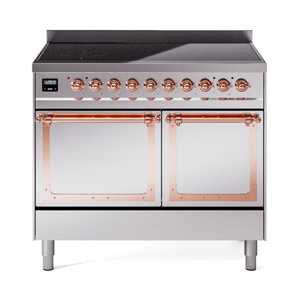 ILVE Nostalgie II Noblesse 40-Inch Induction Range, Solid Door Oven, Stainless Steel with Copper Trim (UNDI406QNMPSSP)