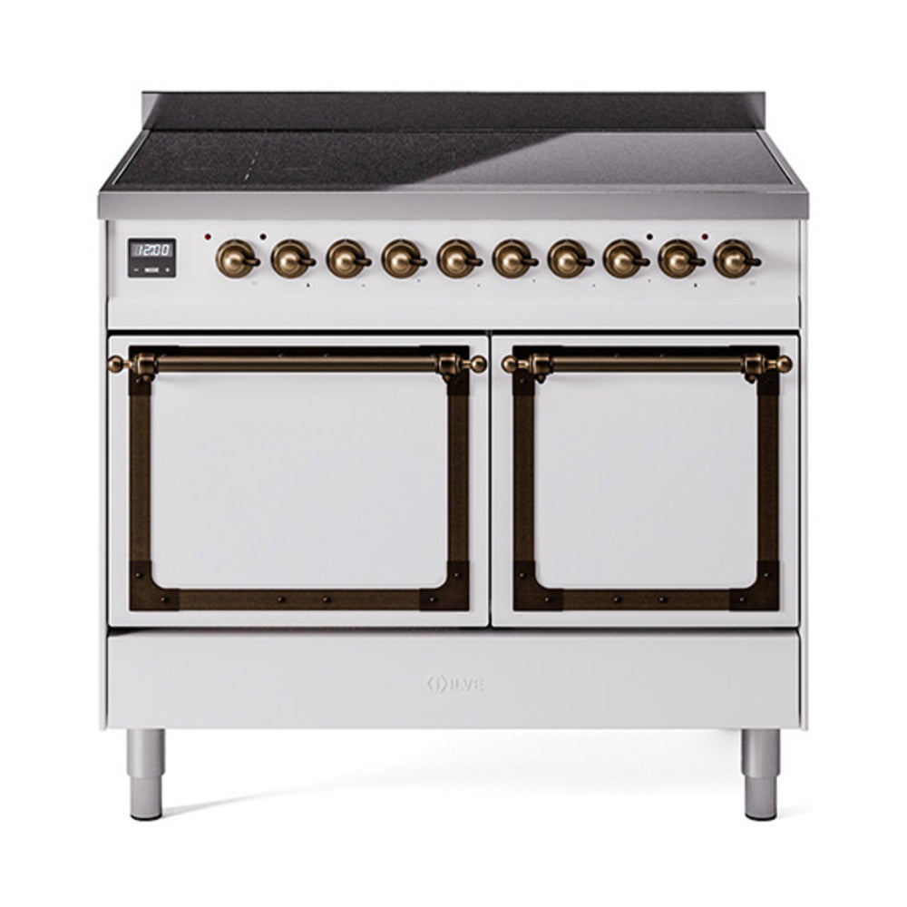 ILVE Nostalgie II Noblesse 40-Inch Induction Range, Solid Door Oven, White with Burnished Bronze Trim (UNDI406QNMPWHB)