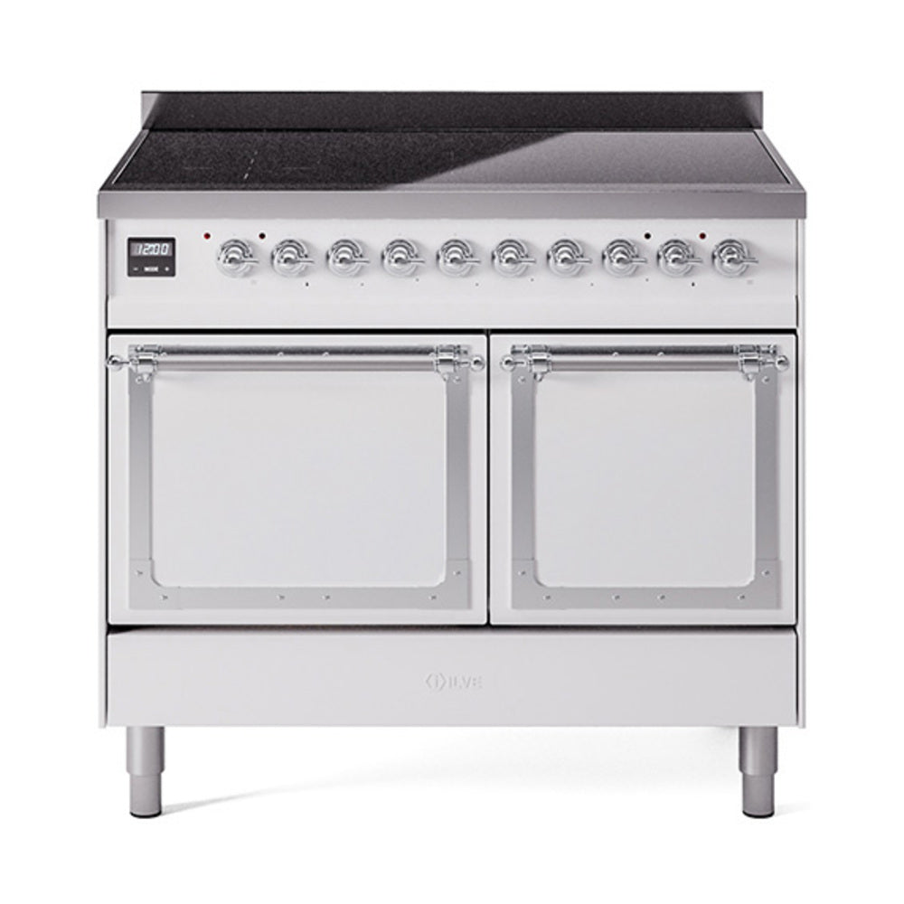 ILVE Nostalgie II Noblesse 40-Inch Induction Range, Solid Door Oven, White with Chrome Trim (UNDI406QNMPWHC)