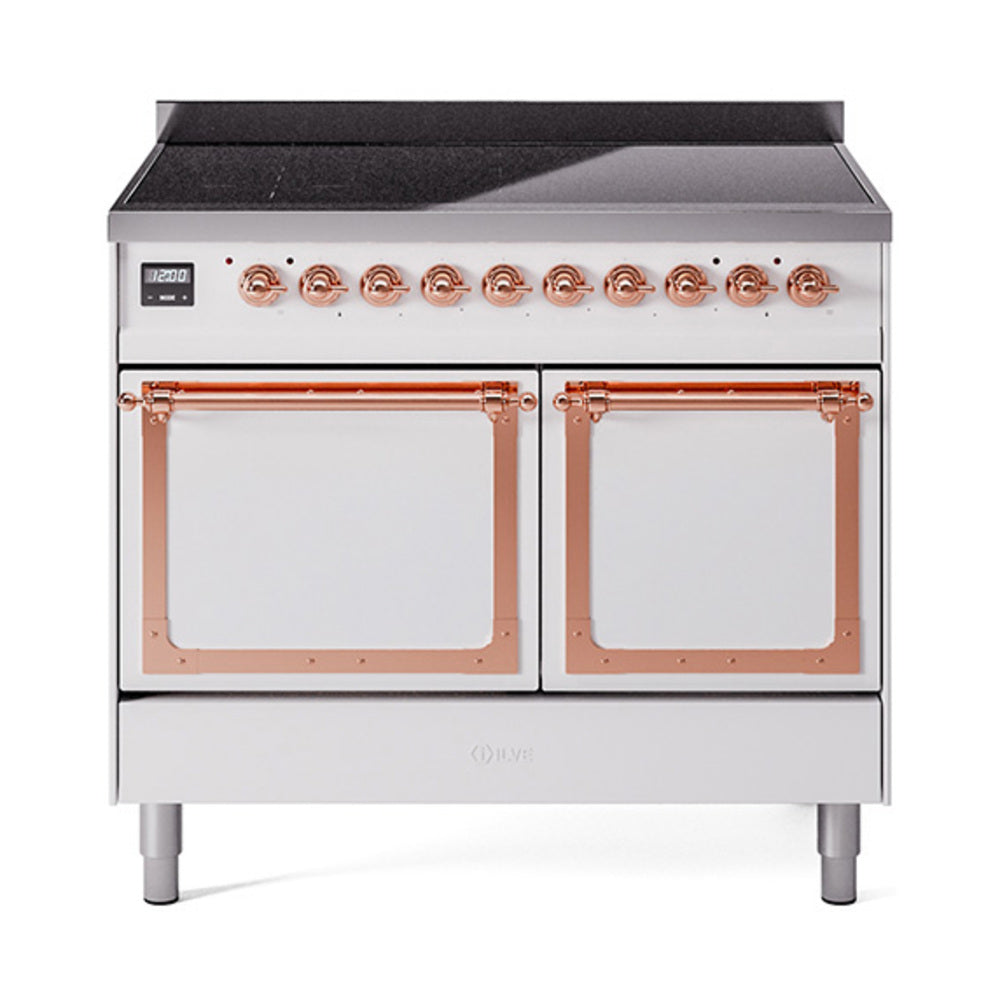 ILVE Nostalgie II Noblesse 40-Inch Induction Range, Solid Door Oven, White with Copper Trim (UNDI406QNMPWHP)