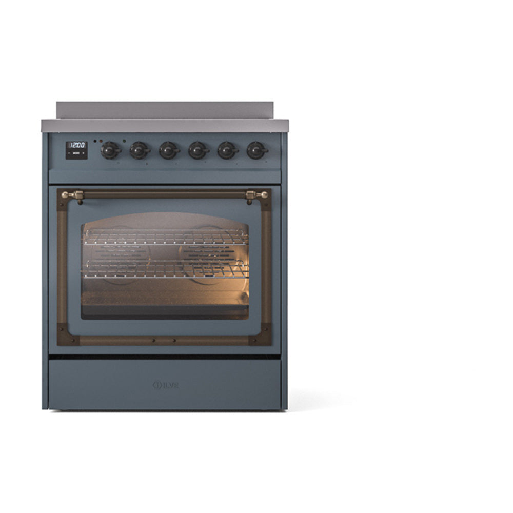 ILVE Nostalgie II Noblesse 30-Inch Induction Range, Triple Glass Door Oven, Blue Grey with Burnished Bronze Trim (UNI304NMPBGB)