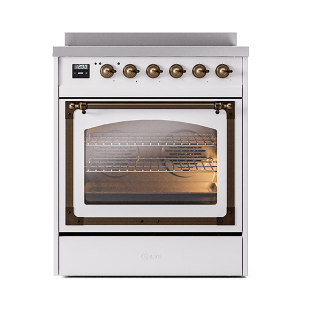 ILVE Nostalgie II Noblesse 30-Inch Induction Range, Triple Glass Door Oven, Custom RAL with Burnished Bronze Trim (UNI304NMPRAB)