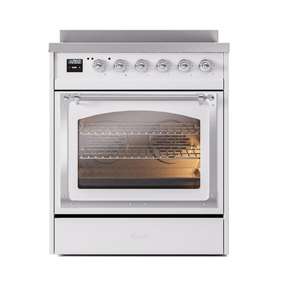 ILVE Nostalgie II Noblesse 30-Inch Induction Range, Triple Glass Door Oven, Custom RAL with Chrome Trim (UNI304NMPRAC)