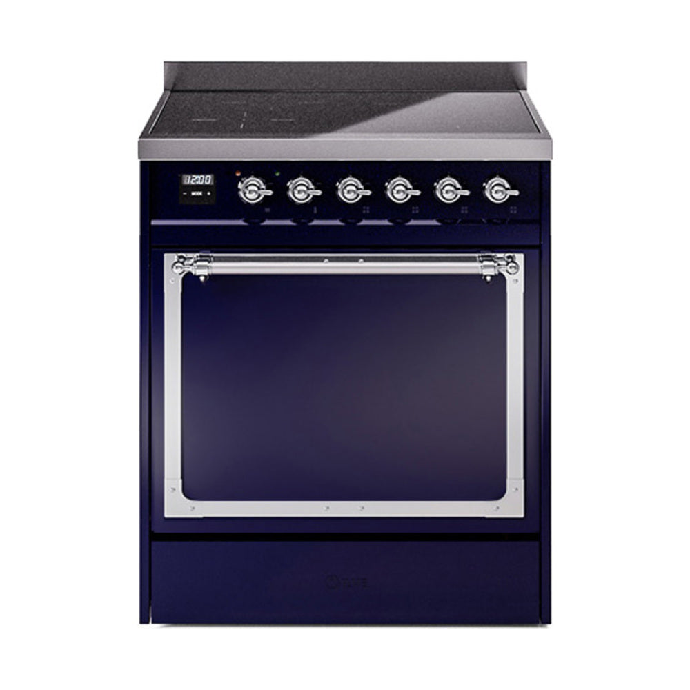 ILVE Nostalgie II Noblesse 30-Inch Induction Range, Solid Door Oven, Midnight Blue with Chrome Trim (UNI304QNMPMBC)