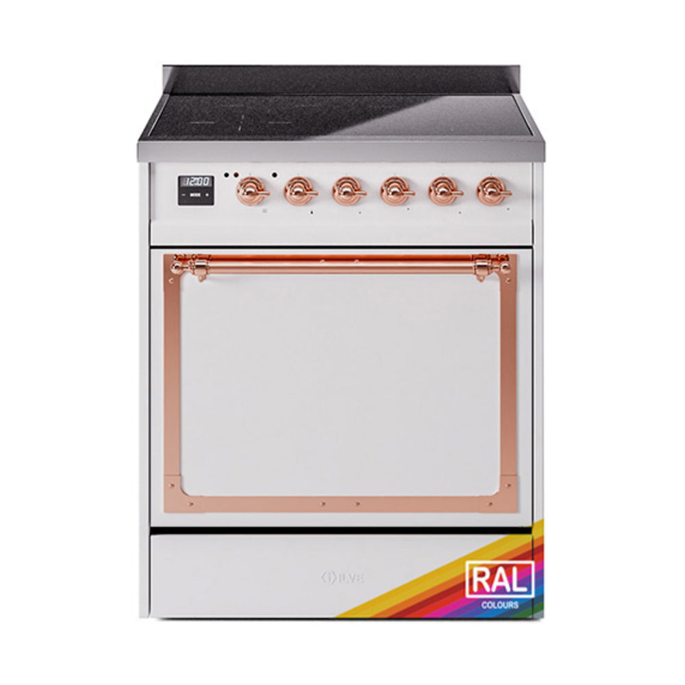 ILVE Nostalgie II Noblesse 30-Inch Induction Range, Solid Door Oven, Custom RAL with Copper Trim (UNI304QNMPRAP)
