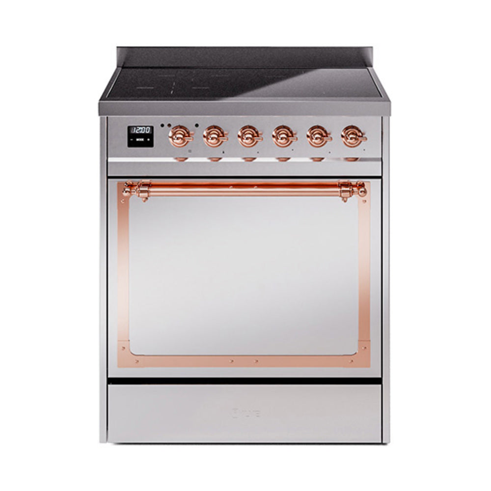 ILVE Nostalgie II Noblesse 30-Inch Induction Range, Solid Door Oven, Stainless Steel with Copper Trim (UNI304QNMPSSP)