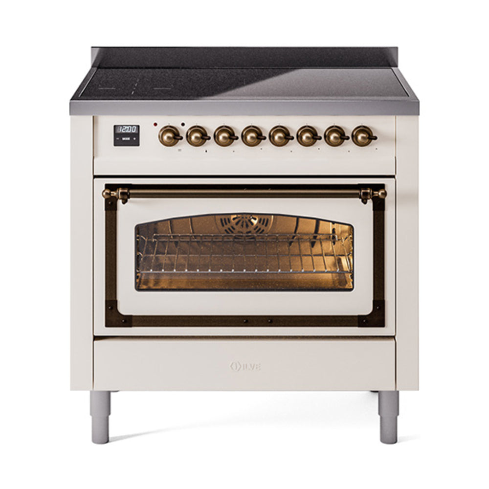 ILVE Nostalgie II Noblesse 36-Inch Induction Range, Triple Glass Door Oven, Antique White with Burnished Bronze Trim (UNI366NMPAWB)