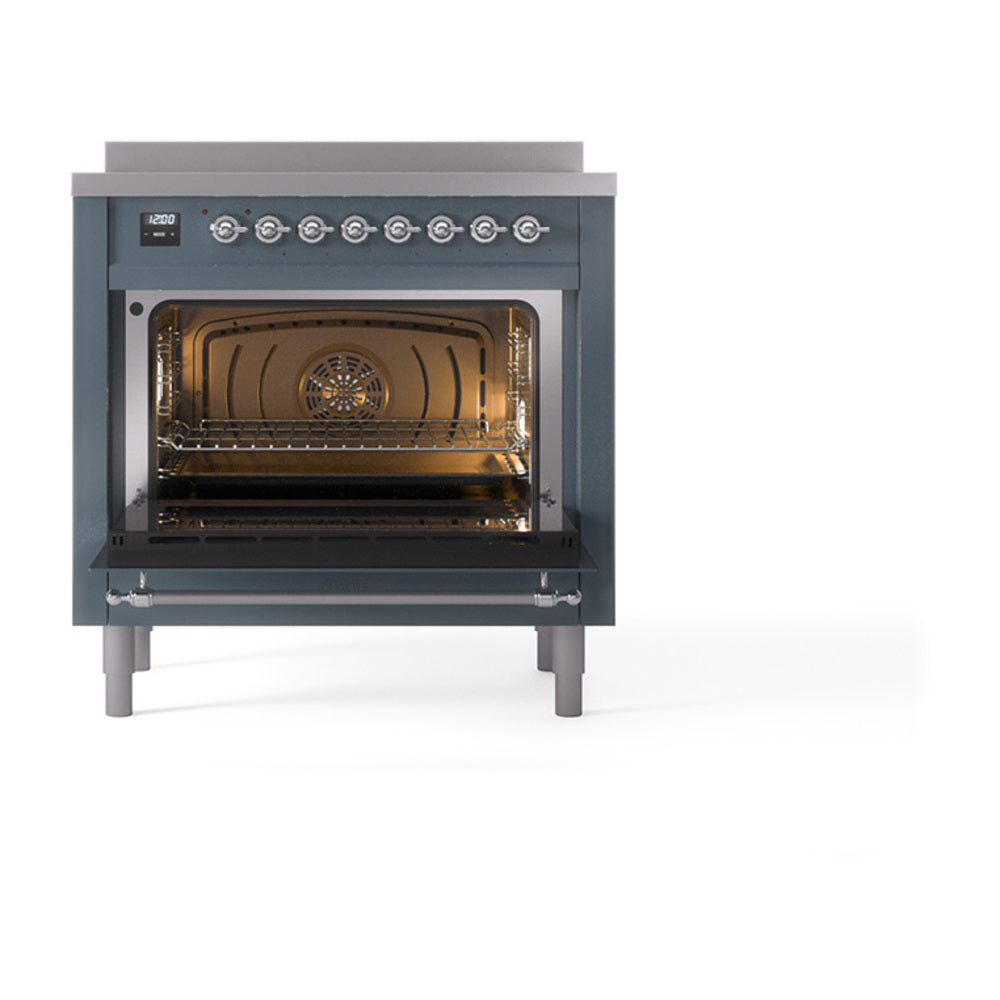 ILVE Nostalgie II Noblesse 36-Inch Induction Range with Triple Glass Door in Blue Grey with Chrome Trim (UNI366NMPBGC)