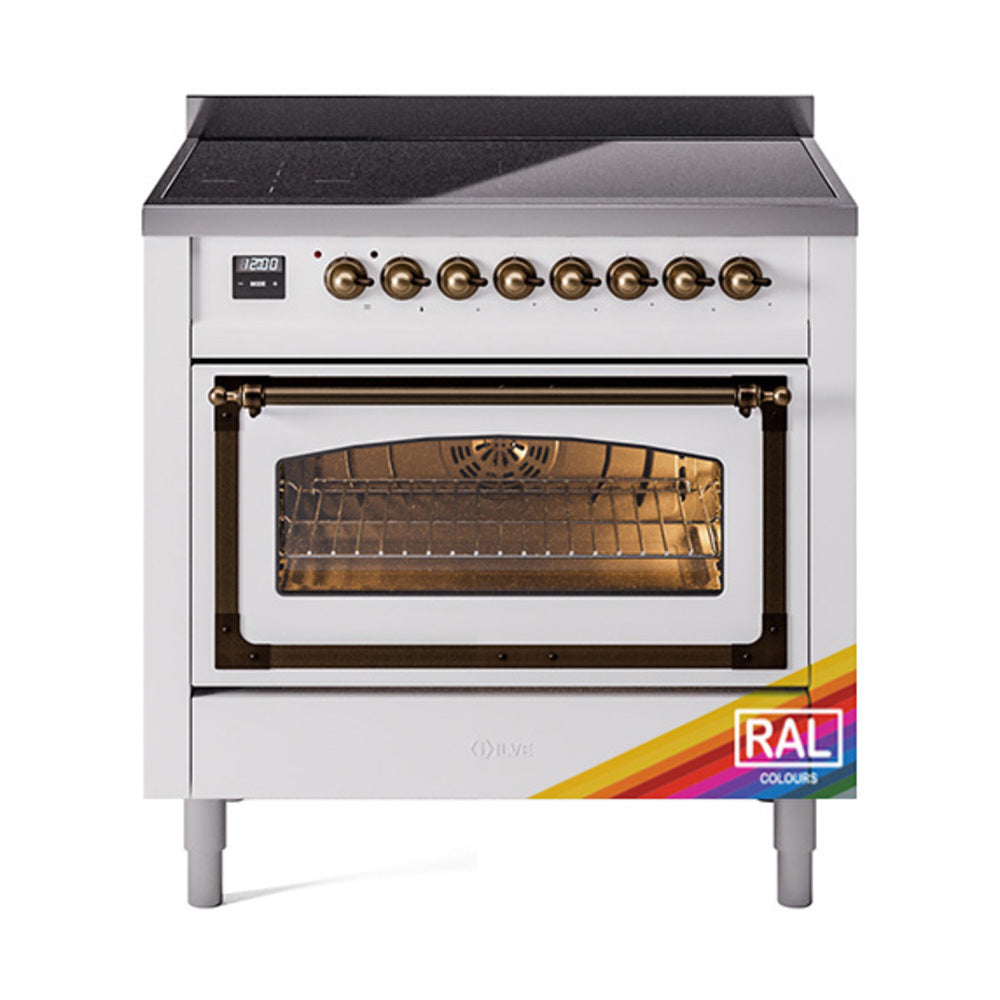 ILVE Nostalgie II Noblesse 36-Inch Induction Range with Triple Glass Door in Custom RAL with Burnished Bronze Trim (UNI366NMPRAB)