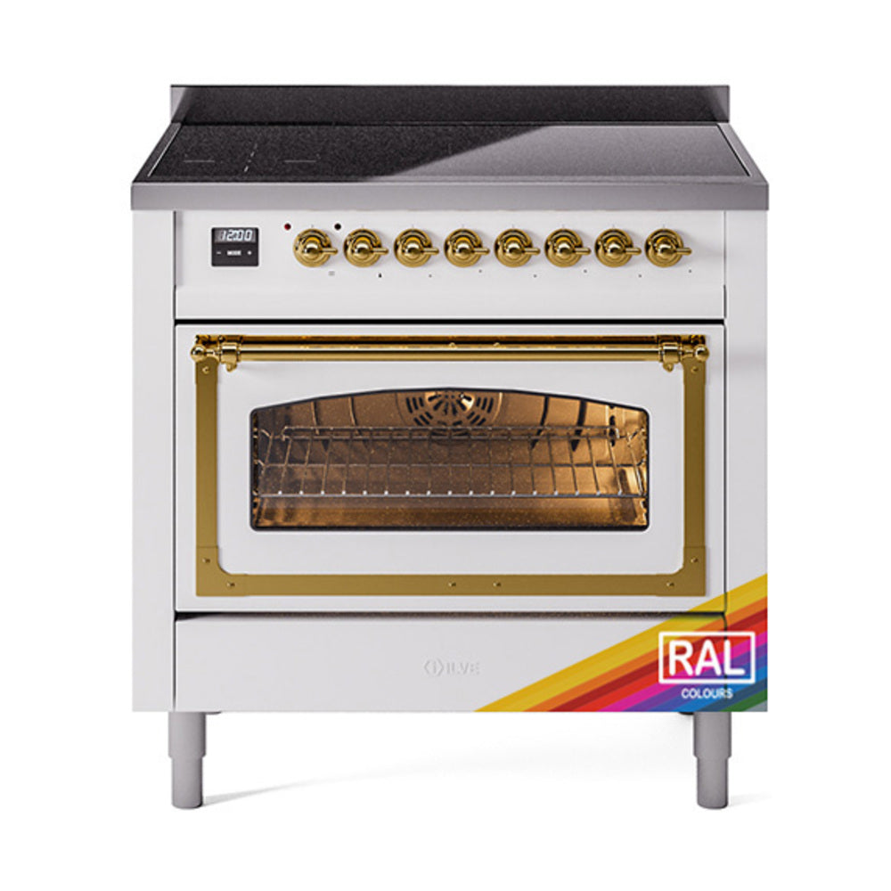 ILVE Nostalgie II Noblesse 36-Inch Induction Range, Triple Glass Door Oven, RAL with Brass Trim (UNI366NMPRAG)