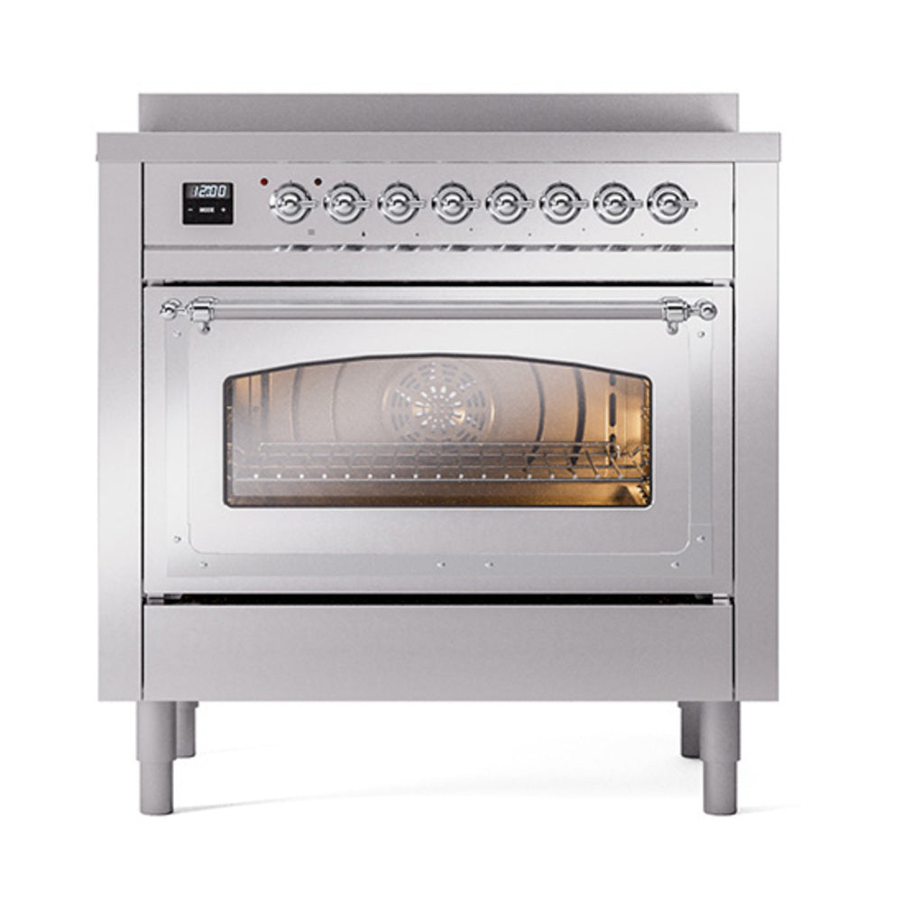ILVE Nostalgie II Noblesse 36-Inch Induction Range, Triple Glass Door Oven, Stainless Steel with Chrome Trim (UNI366NMPSSC)