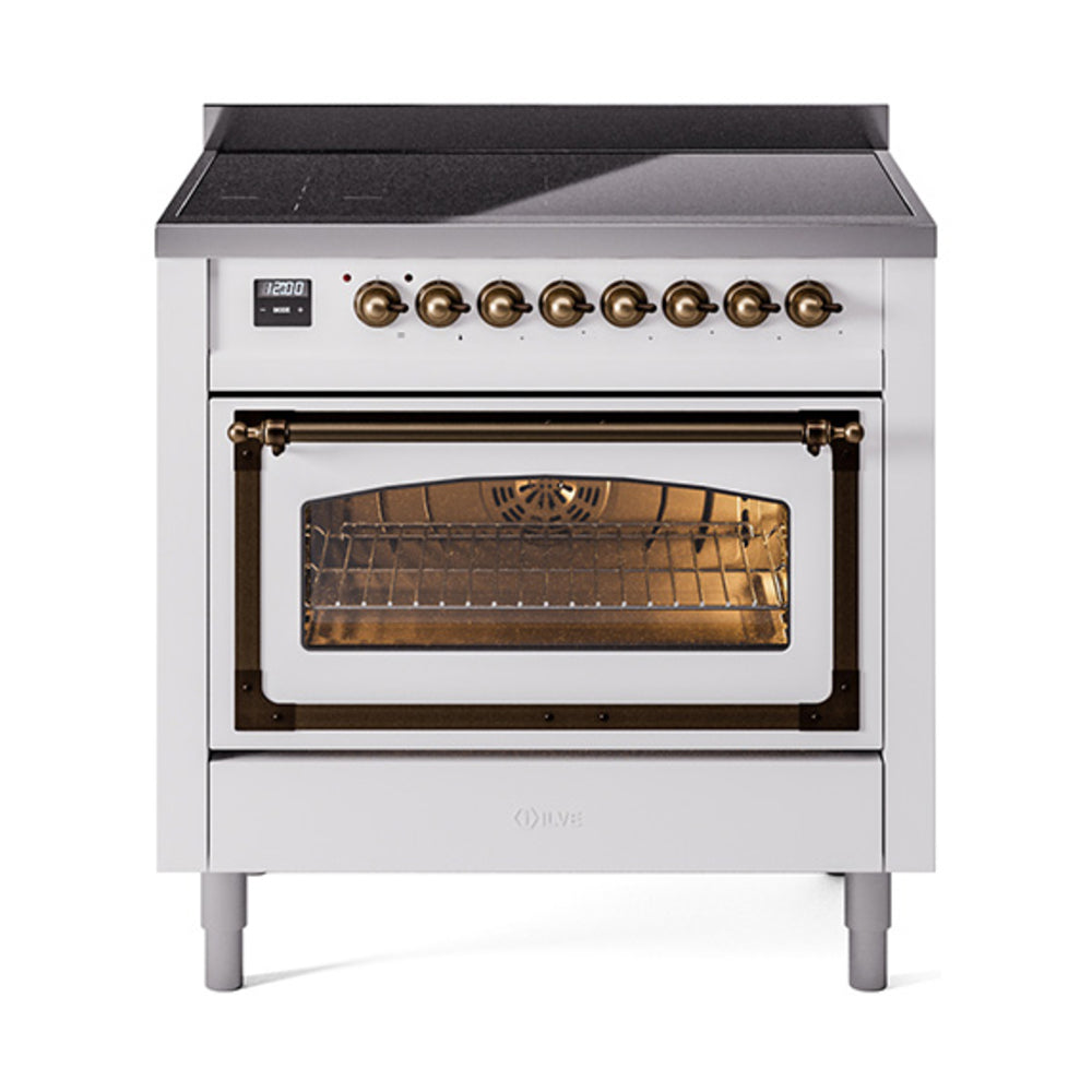 ILVE Nostalgie II Noblesse 36-Inch Induction Range with Triple Glass Door in White with Burnished Bronze Trim (UNI366NMPWHB)