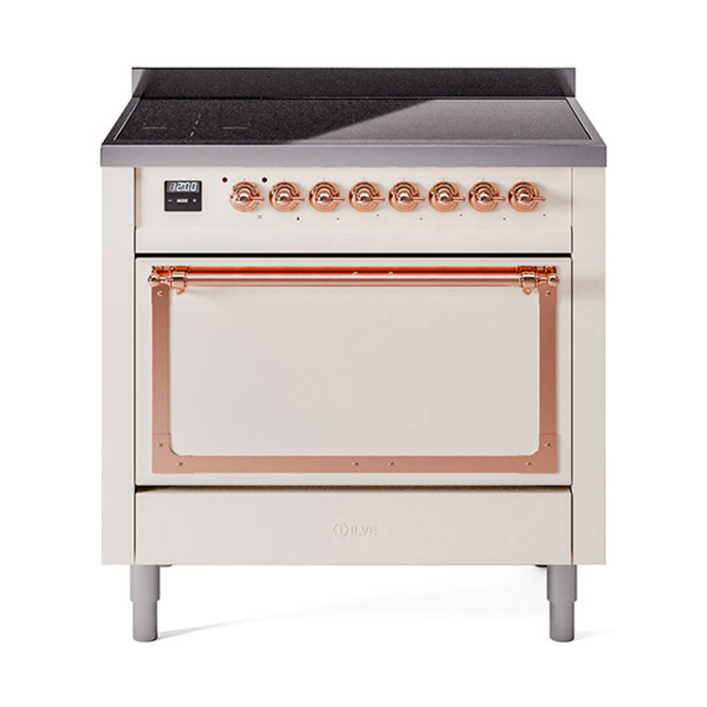 ILVE Nostalgie II Noblesse 36-Inch Induction Range, Solid Door Oven, Antique White with Copper Trim (UNI366QNMPAWP)