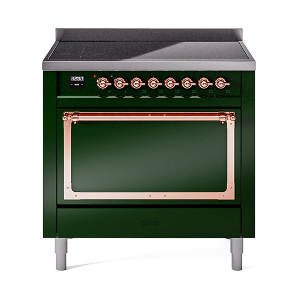 ILVE Nostalgie II Noblesse 36-Inch Induction Range, Solid Door Oven, Emerald Green with Copper Trim (UNI366QNMPEGP)