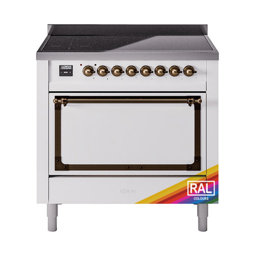 ILVE Nostalgie II Noblesse 36-Inch Induction Range, Solid Door Oven, Custom RAL with Burnished Bronze Trim (UNI366QNMPRAB)