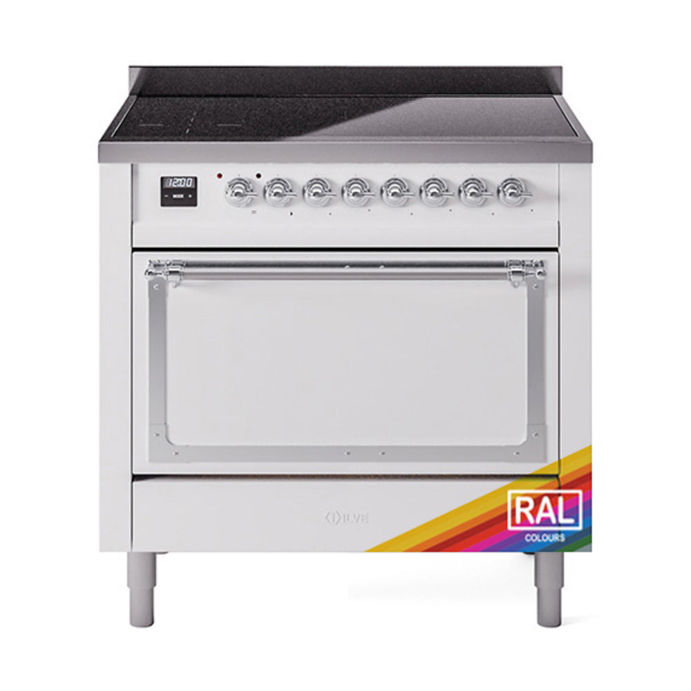 ILVE Nostalgie II Noblesse 36-Inch Induction Range, Solid Door Oven, Custom RAL with Chrome Trim (UNI366QNMPRAC)