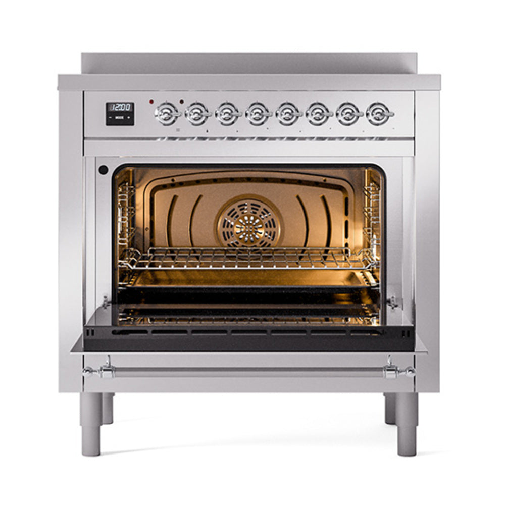 ILVE Nostalgie II Noblesse 36-Inch Induction Range, Solid Door Oven, Stainless Steel with Chrome Trim (UNI366QNMPSSC)